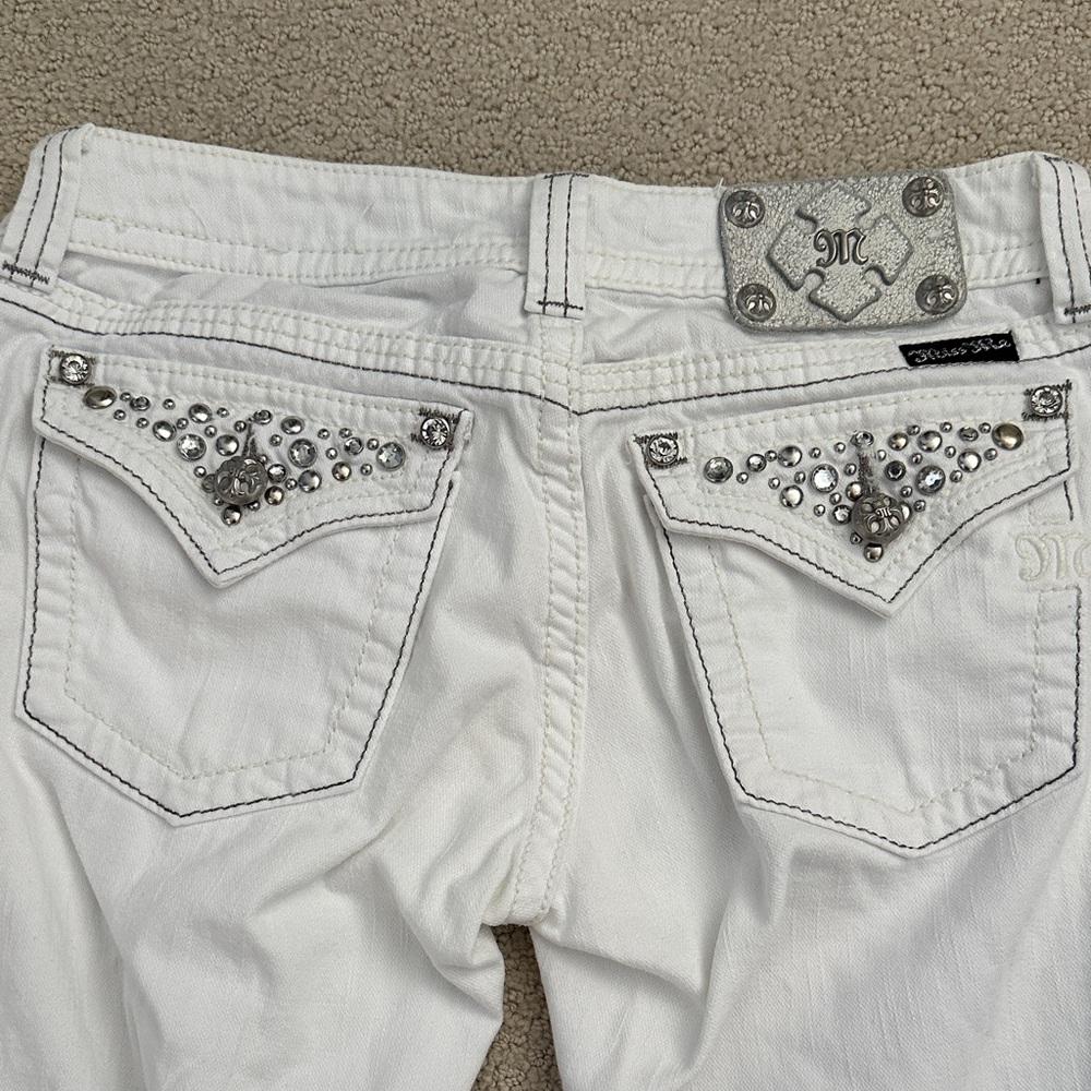 Miss Me White Boot Cut Jeans with Silver Embellishments